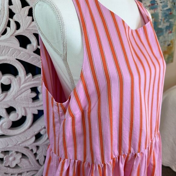 M.D.S Stripes Pink Stripe Peasant Dress Size 10 With Pockets - Picture 6 of 12
